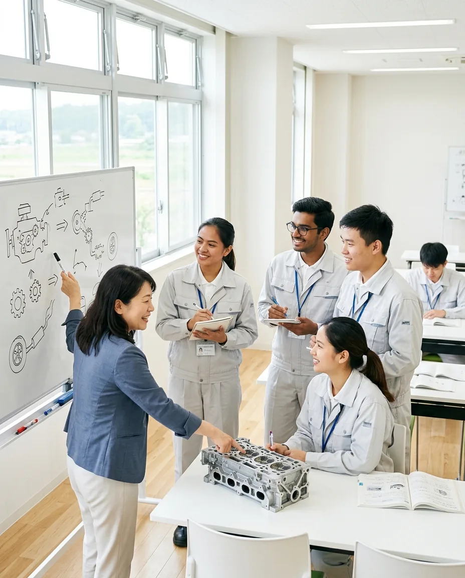 海外の自社日本語学校での整備授業風景（来日前教育）の写真